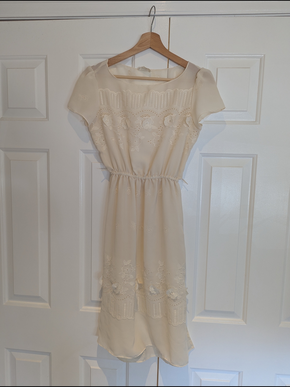 Sonia Lee Of California Vintage Cream Floral Applique Embroidered Midi Dress S